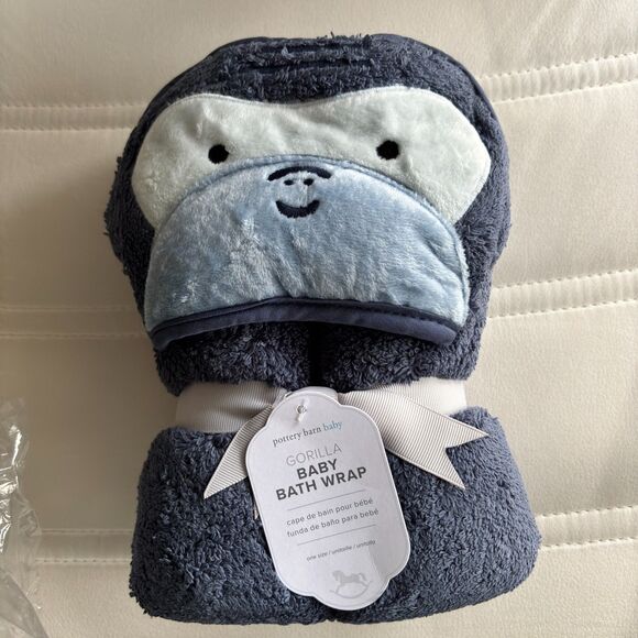 Pottery Barn Baby Blue GORILLA Baby Bath Wrap One Size - Picture 1 of 4